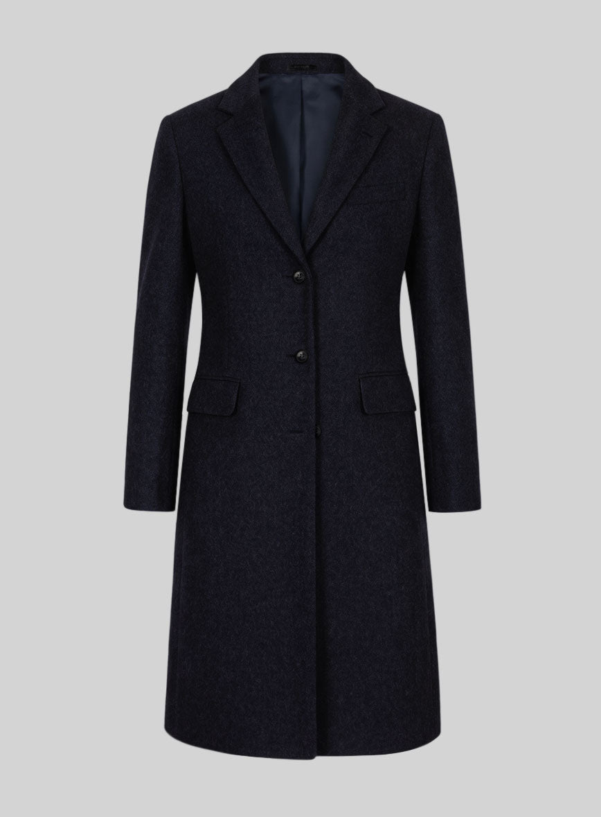 Women's Blue Thick Wool Overcoat - StudioSuits