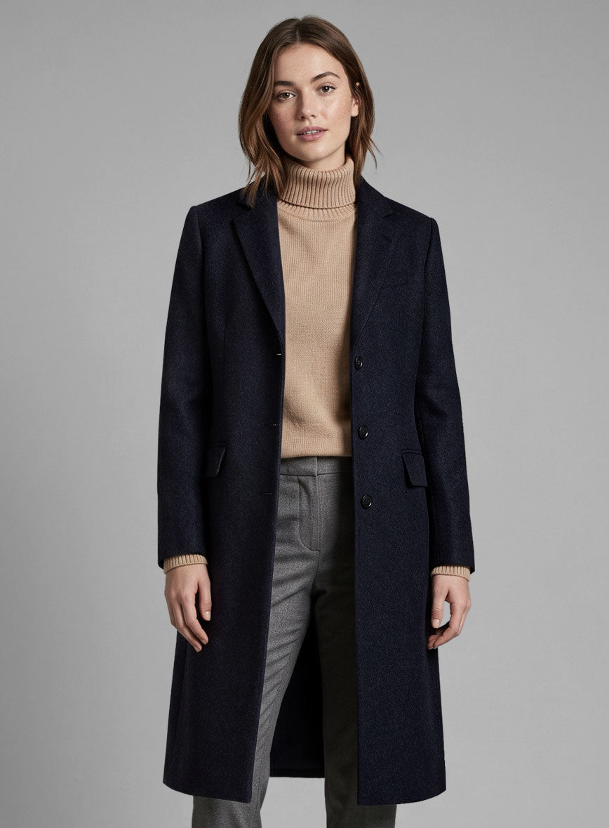 Women's Blue Thick Wool Overcoat - StudioSuits