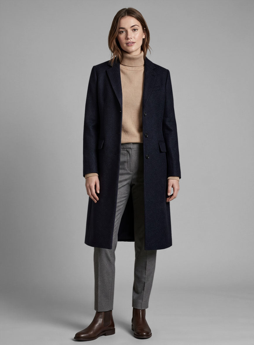 Women's Blue Thick Wool Overcoat - StudioSuits