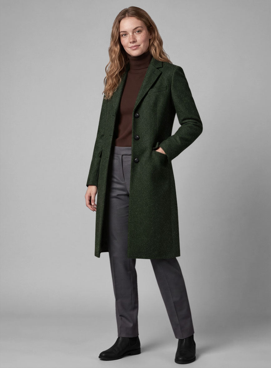 Women's Green Thick Wool Overcoat - StudioSuits