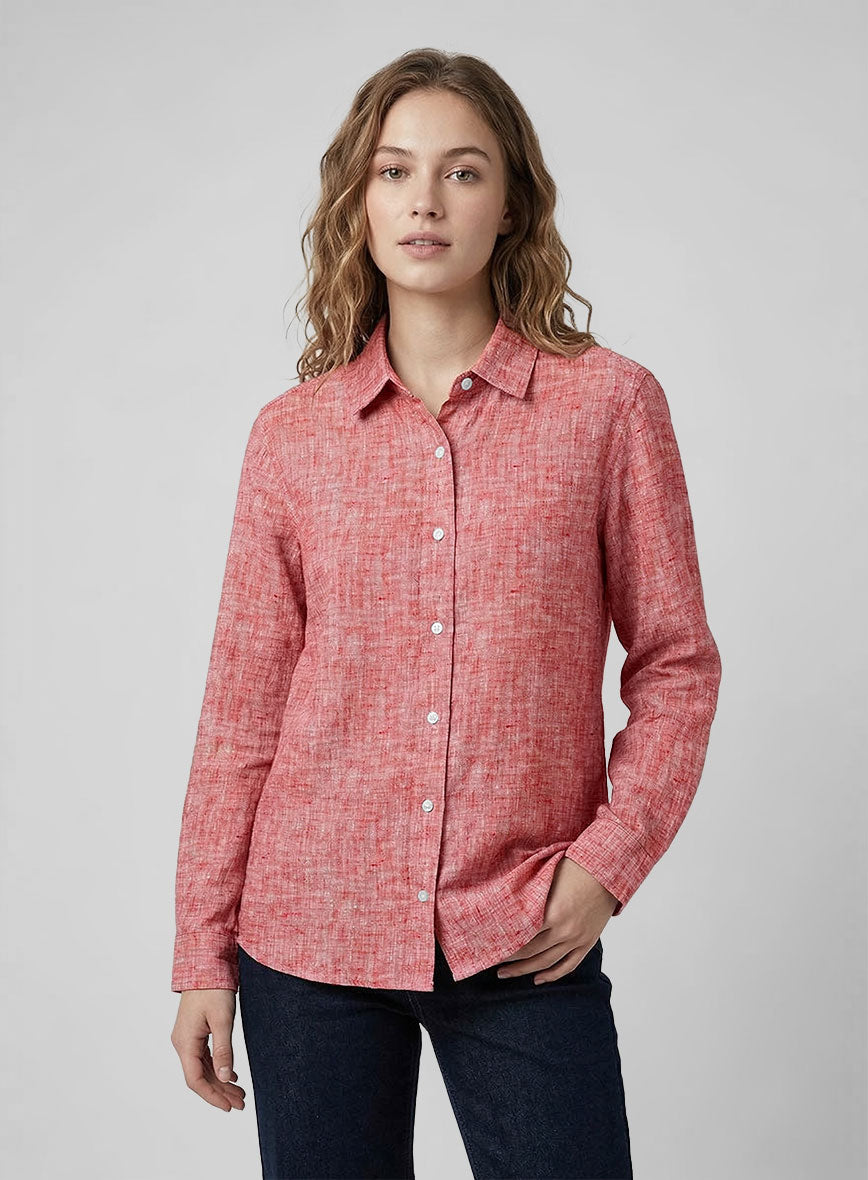 Women's European Red Linen Shirt - StudioSuits