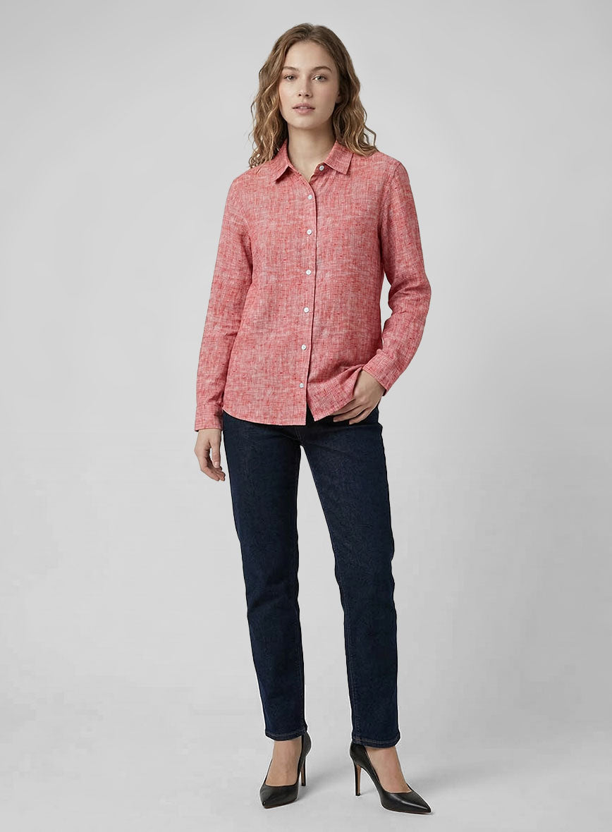 Women's European Red Linen Shirt - StudioSuits