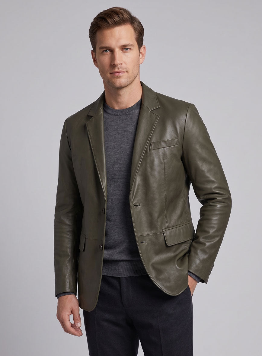 Absolute Dark Green Lambskin Leather Blazer - StudioSuits