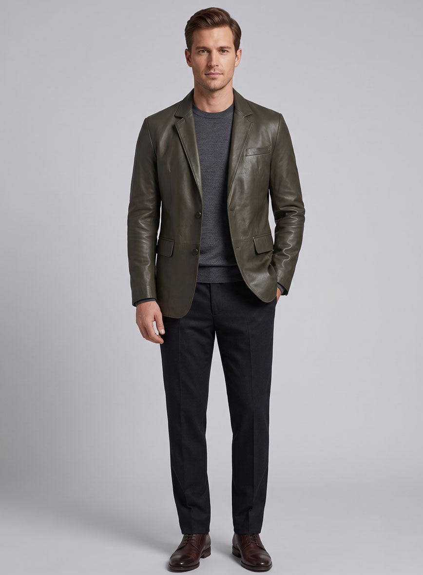 Absolute Dark Green Lambskin Leather Blazer - StudioSuits