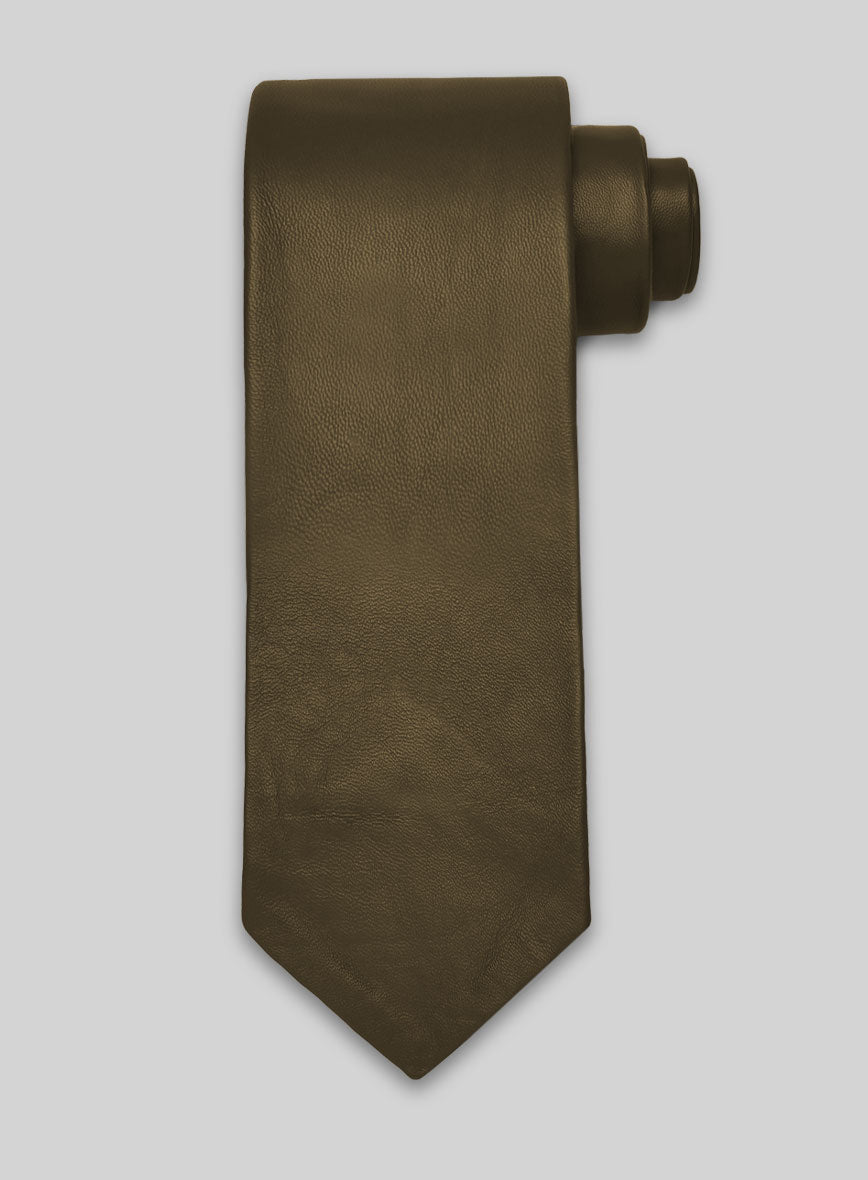 Absolute Dark Green Lambskin Leather Tie - StudioSuits