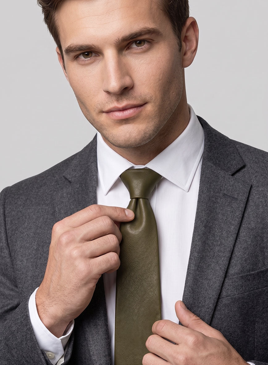Absolute Dark Green Lambskin Leather Tie - StudioSuits