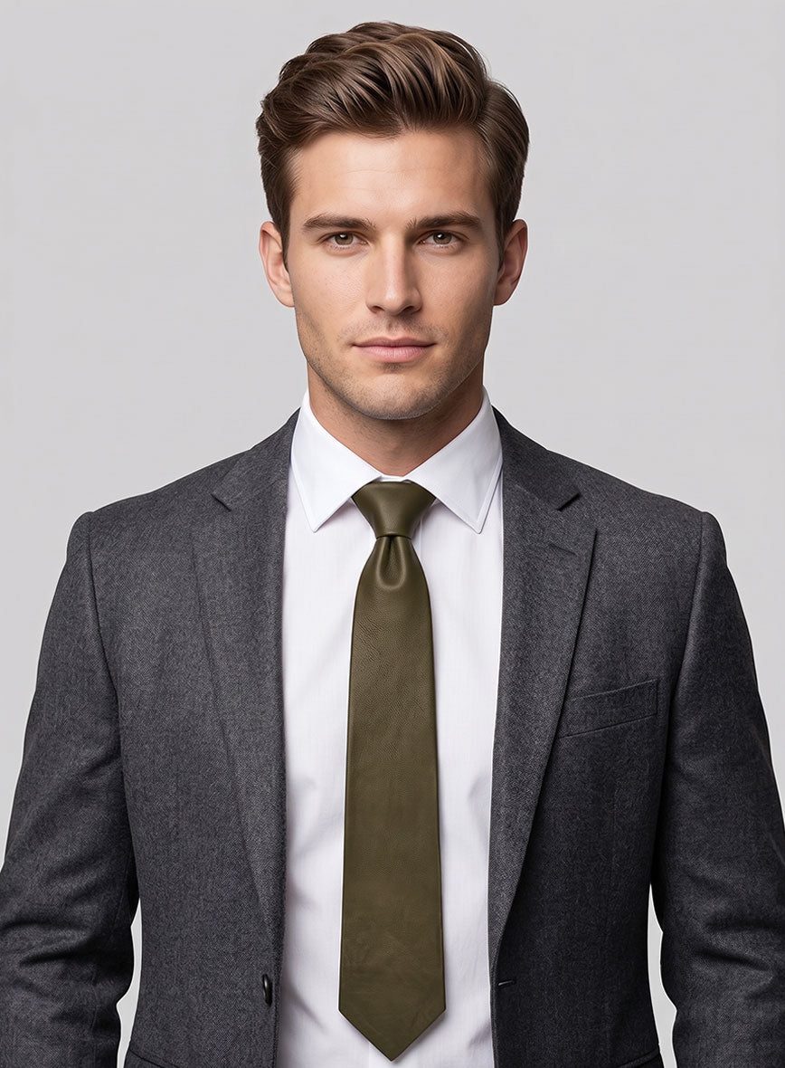 Absolute Dark Green Lambskin Leather Tie - StudioSuits