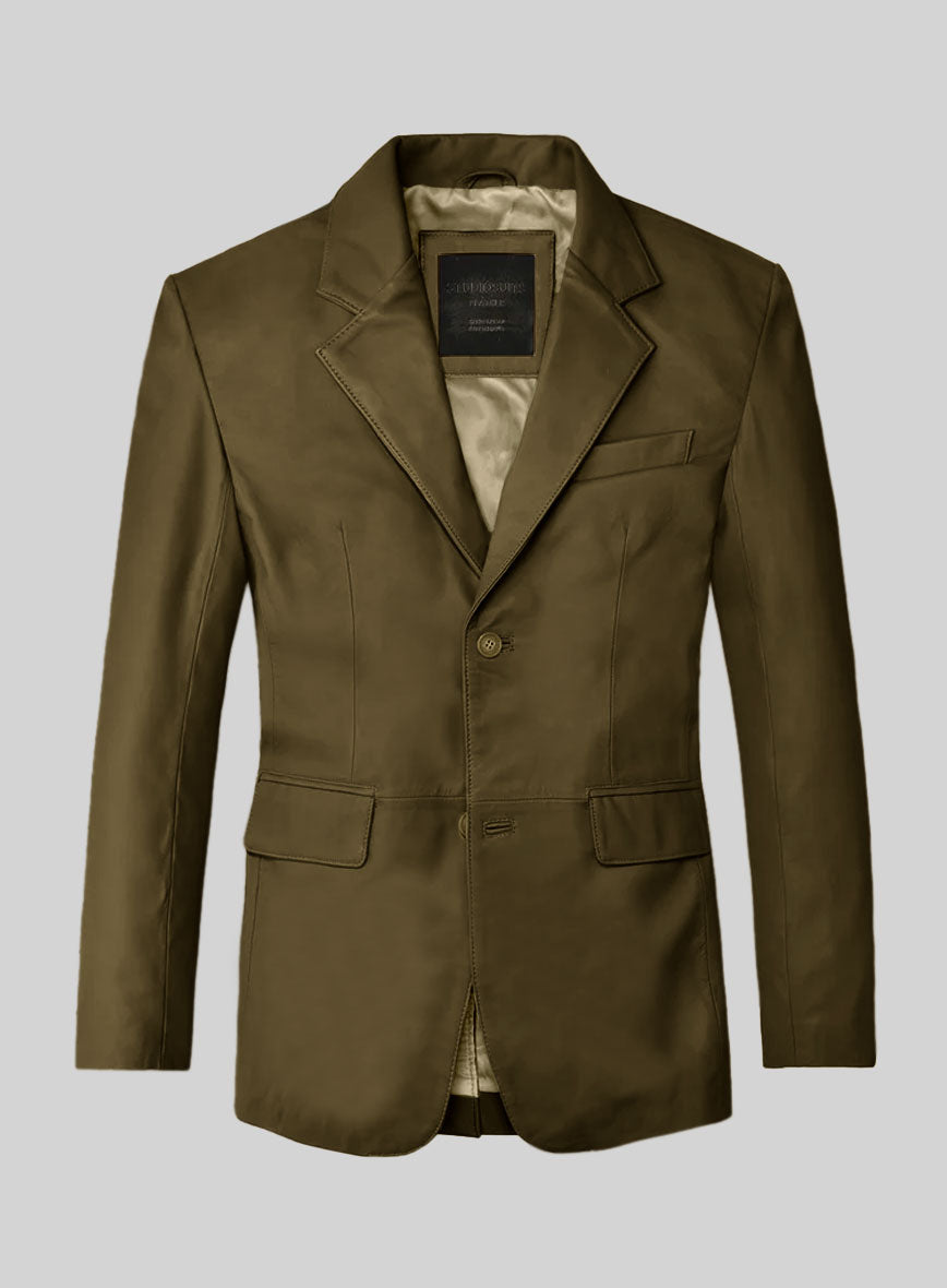 Absolute Dark Green Leather Blazer - StudioSuits