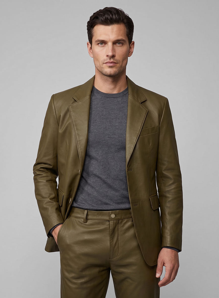 Absolute Dark Green Lambskin Leather Blazer - StudioSuits