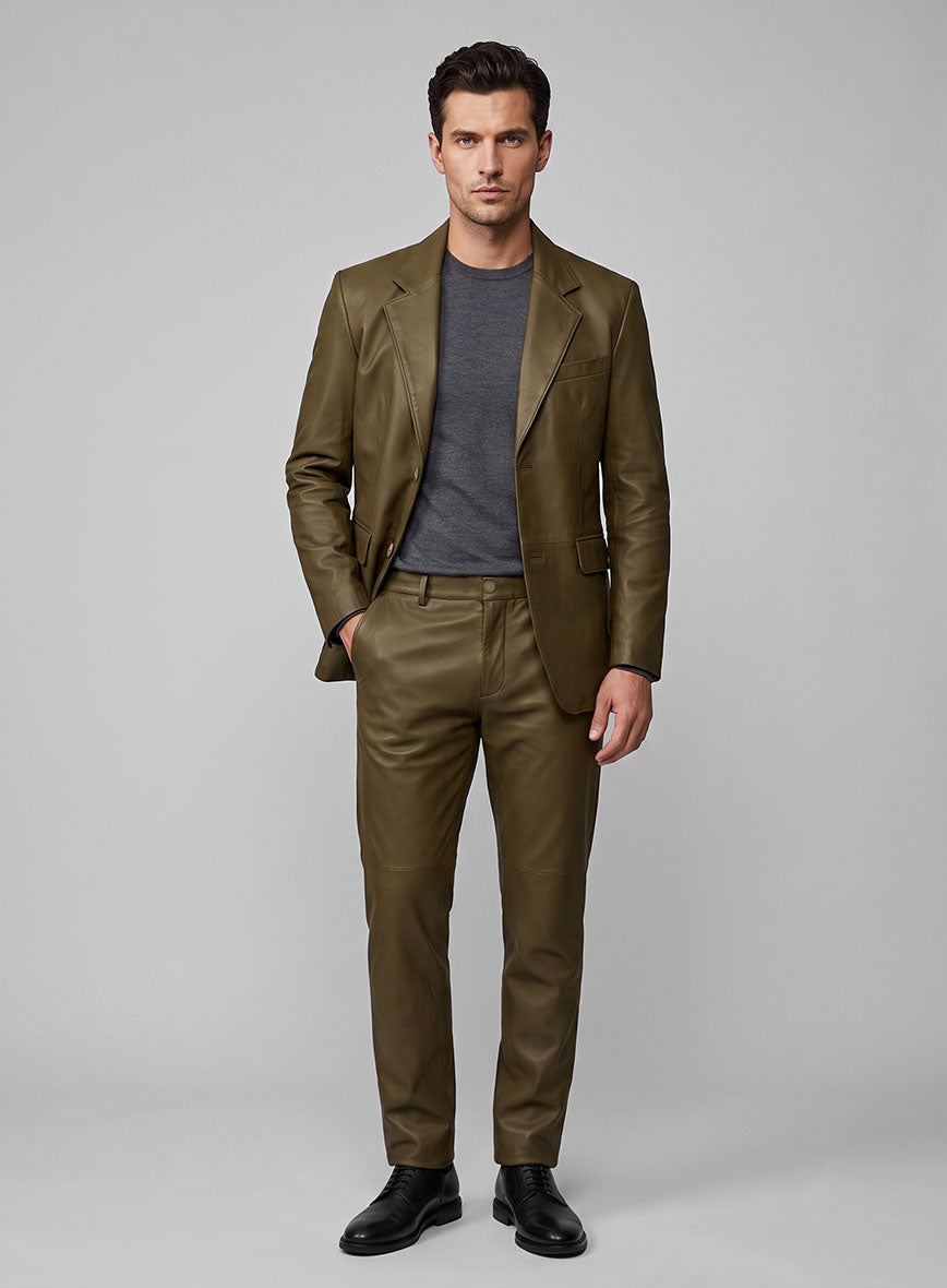 Absolute Dark Green Leather Suit - StudioSuits
