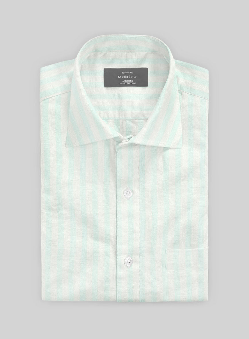 Aqua Shore Stripe Cotton Shirt - StudioSuits