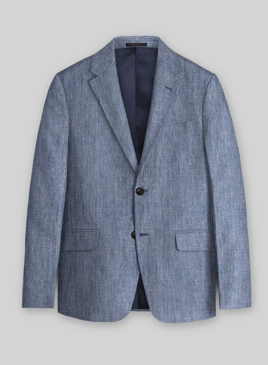 Italian Linen Artisanal Light Blue Jacket - StudioSuits