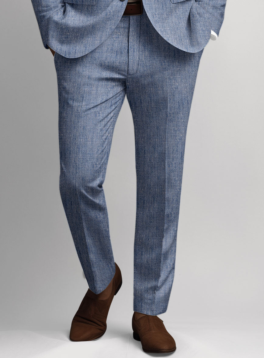 Italian Linen Artisanal Light Blue Pants - StudioSuits