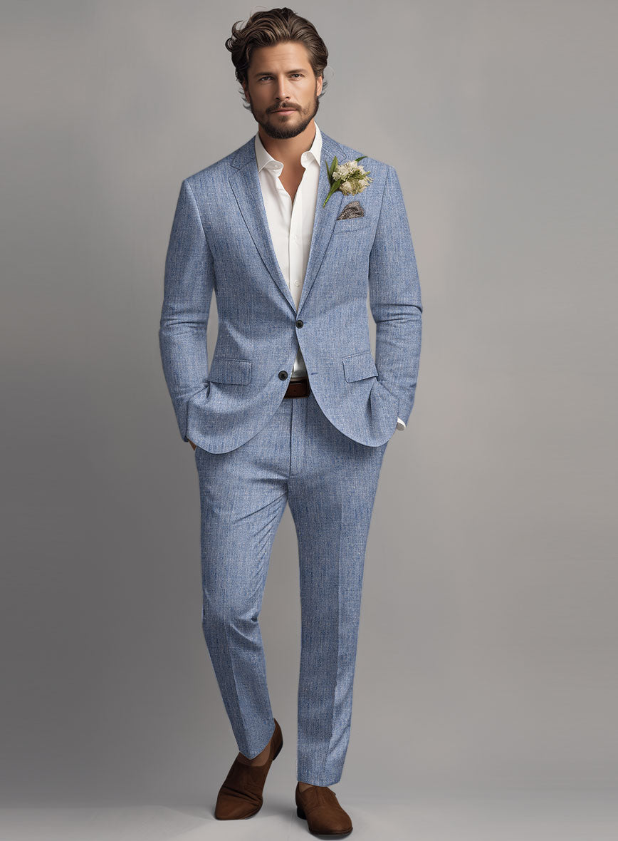 Italian Linen Artisanal Light Blue Suit - StudioSuits