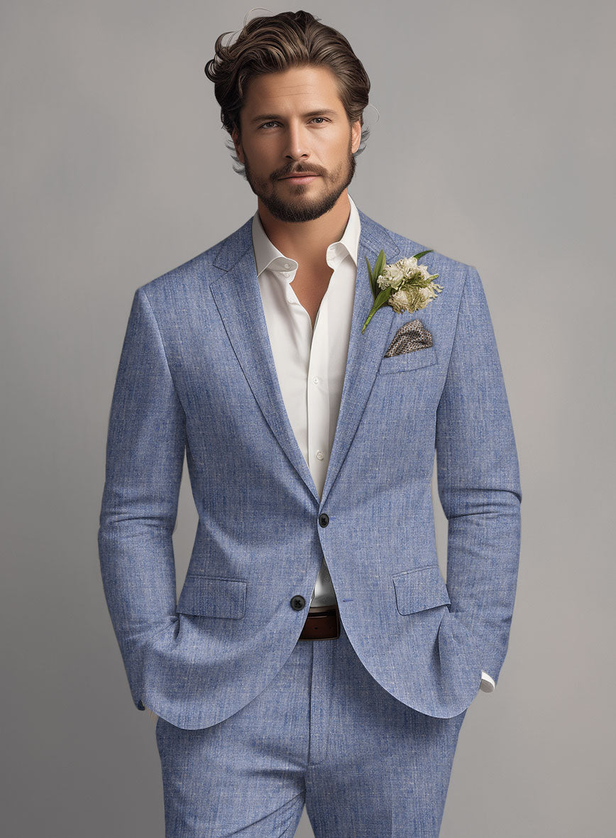 Italian Linen Artisanal Light Blue Suit - StudioSuits