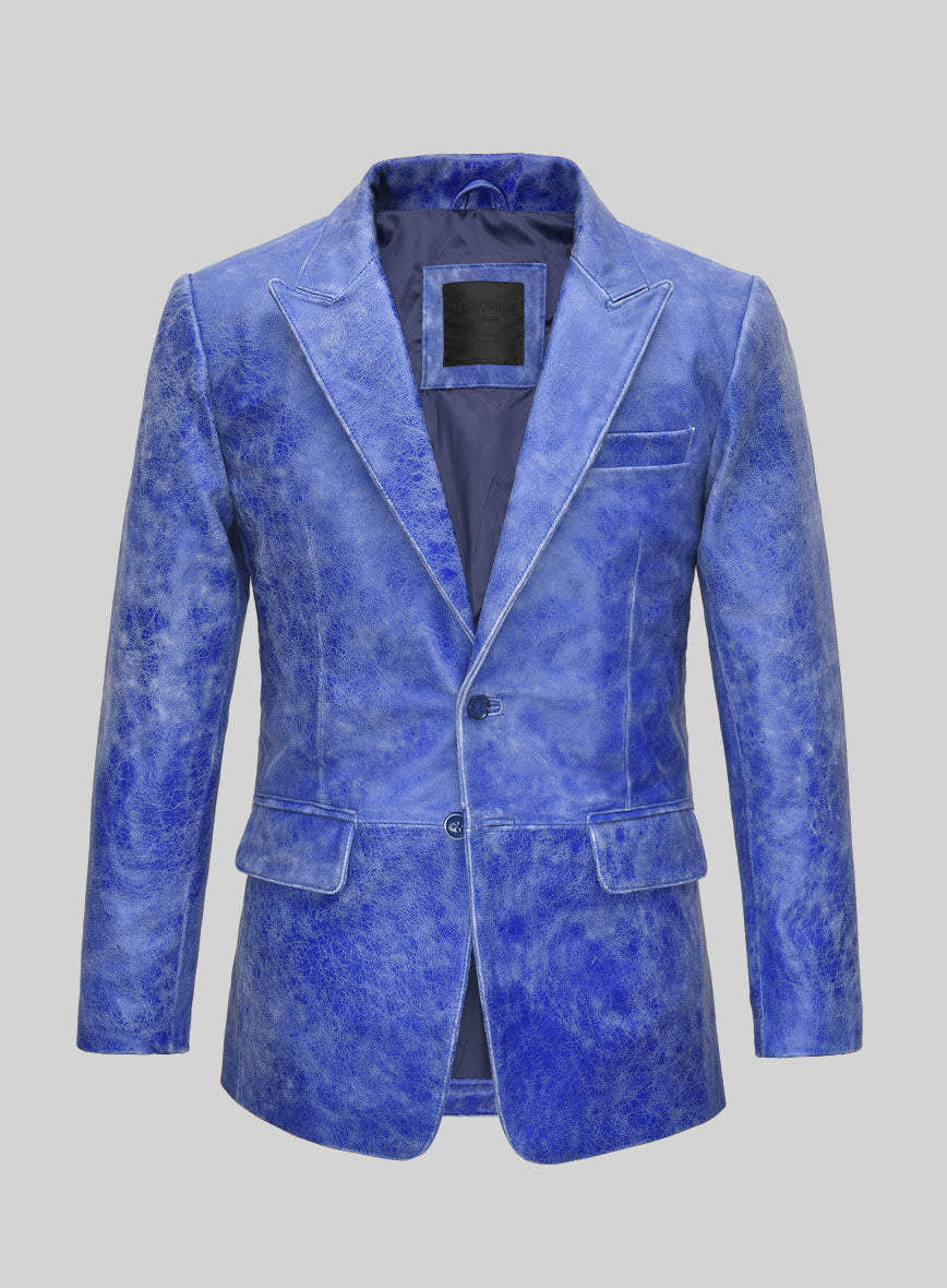 Artistic Blue Leather Blazer - StudioSuits