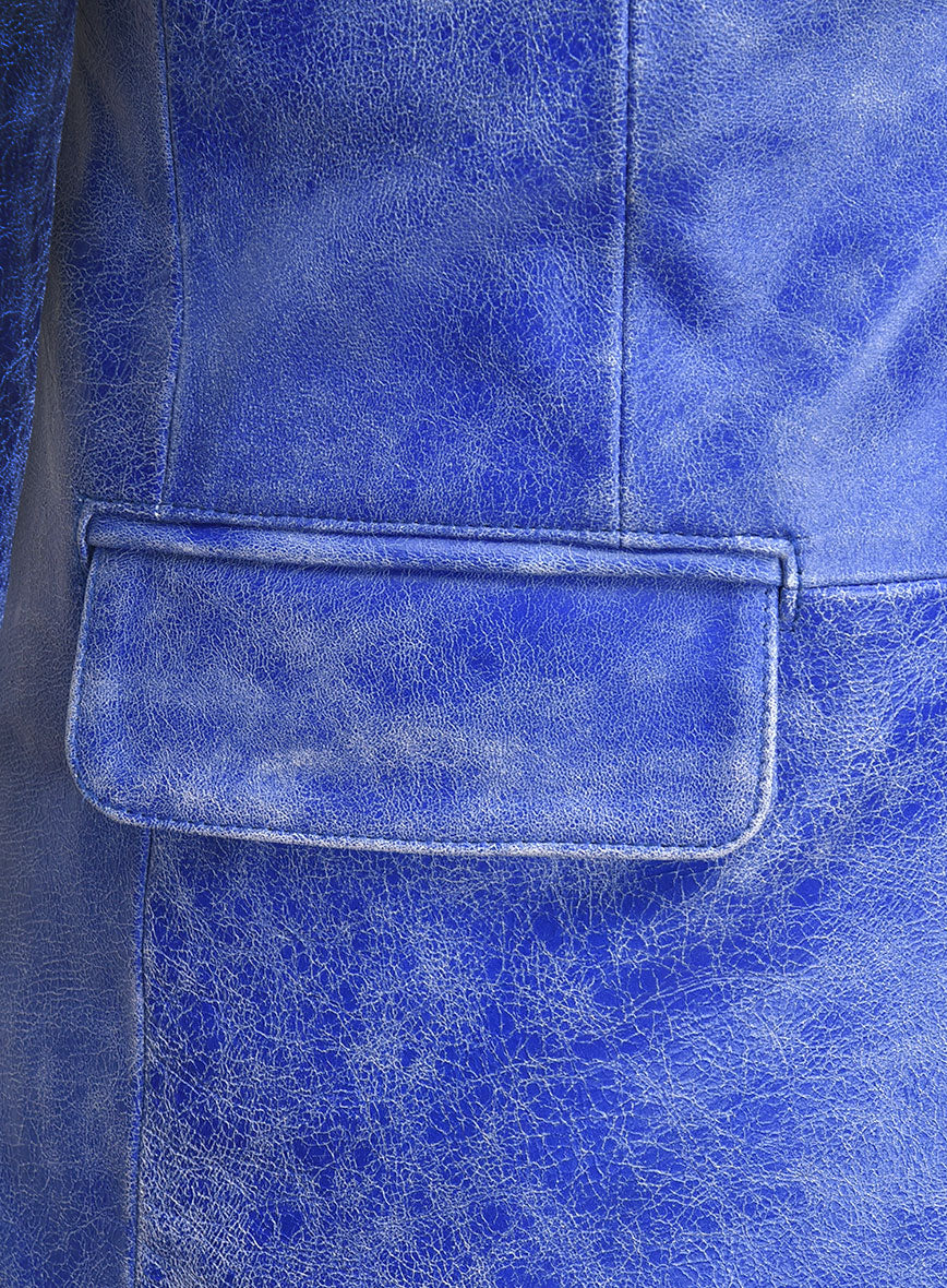 Artistic Blue Leather Blazer - StudioSuits