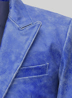 Artistic Blue Leather Blazer - StudioSuits