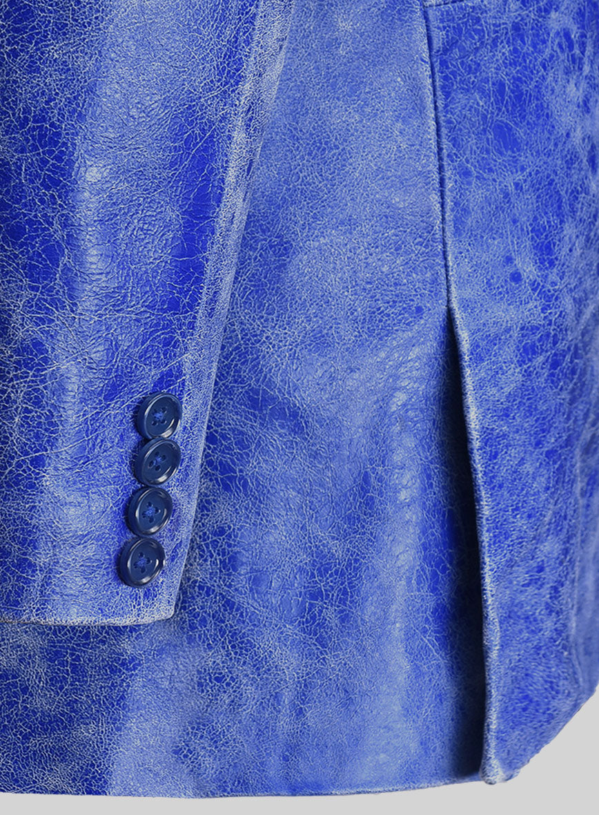 Artistic Blue Leather Blazer - StudioSuits