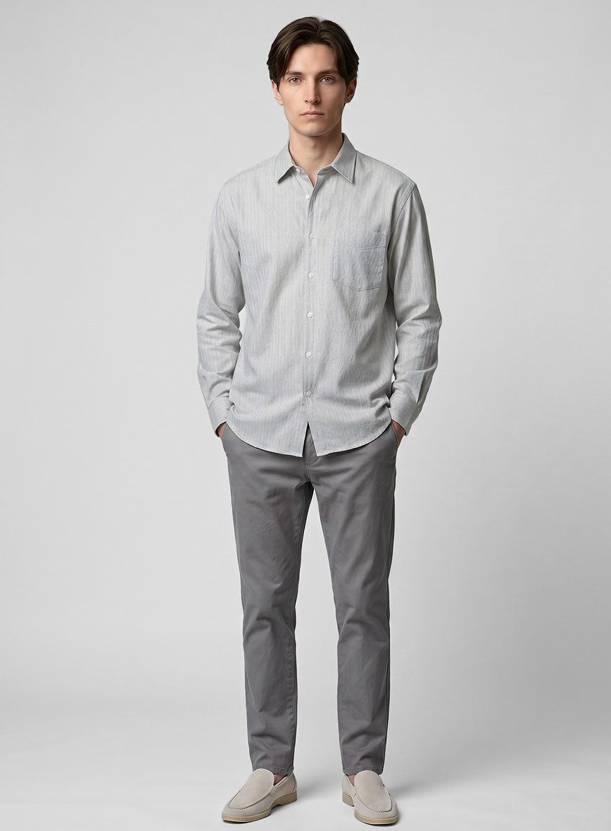 Ash Gray Herringbone Cotton Shirt - StudioSuits