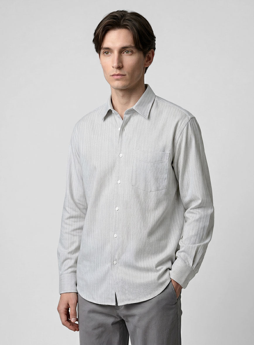 Ash Gray Herringbone Cotton Shirt - StudioSuits