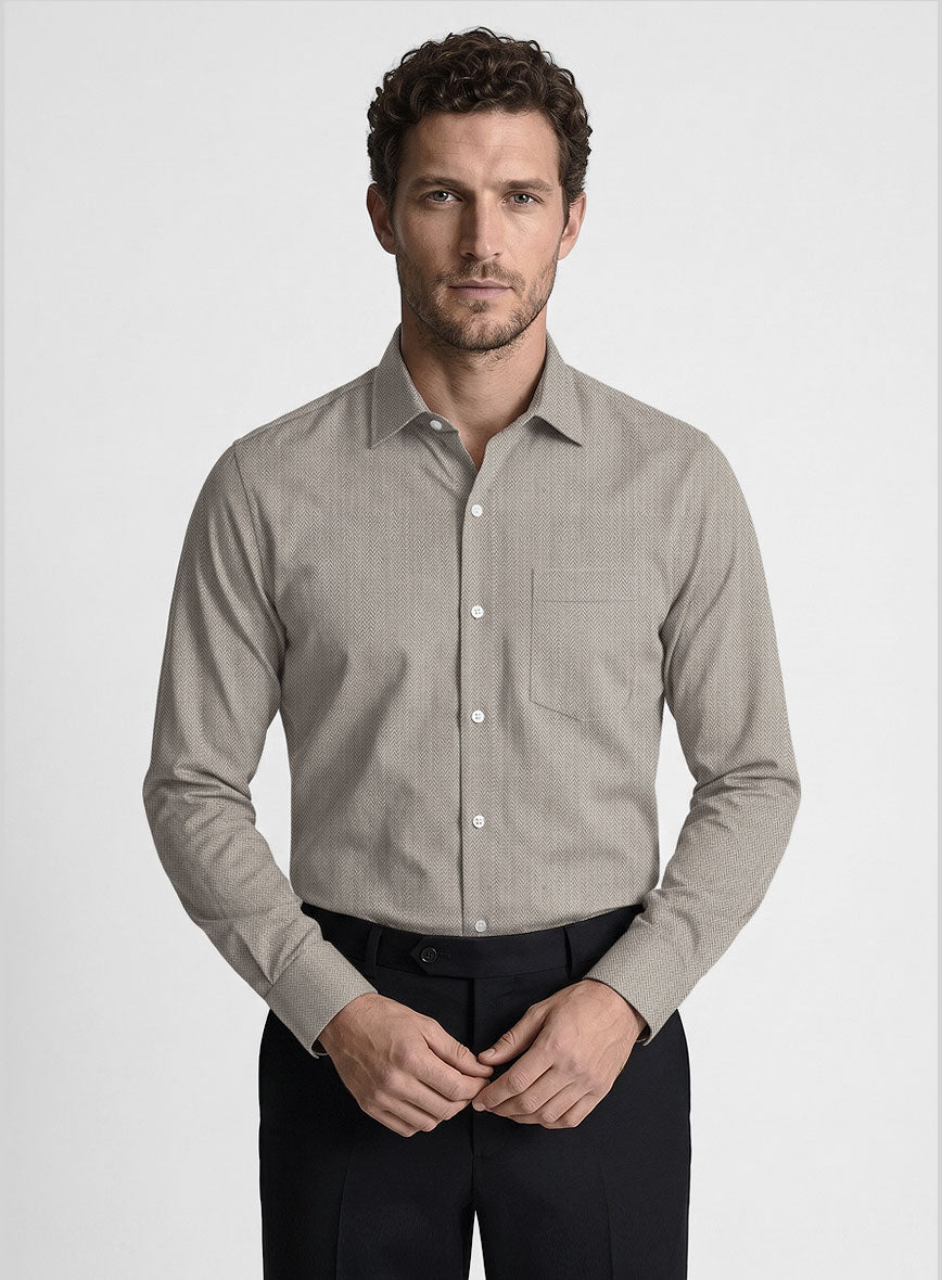 Ashley Gray Herringbone Cotton Shirt - StudioSuits