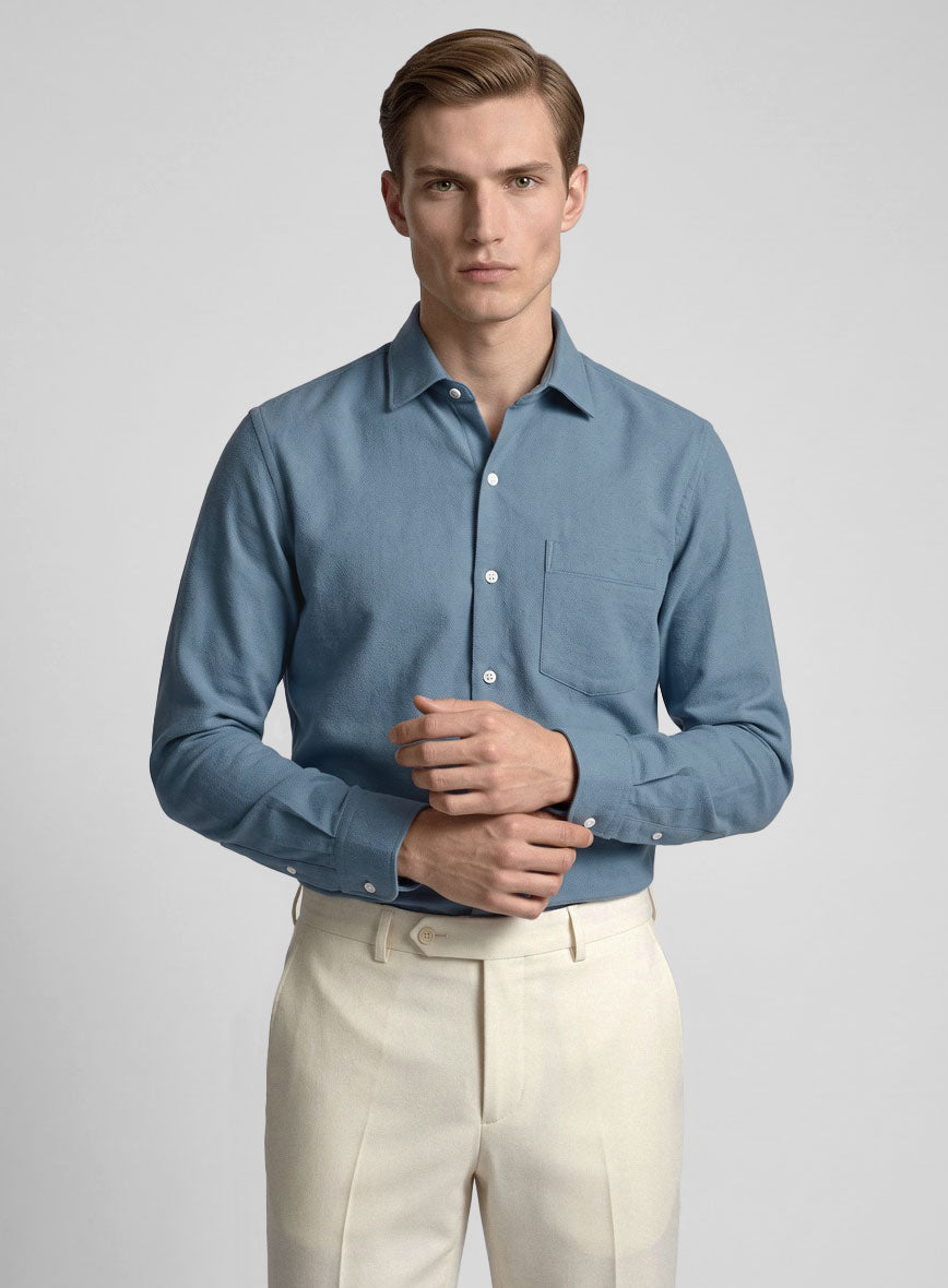 Azure Blue Stretch Poplene Shirt - StudioSuits