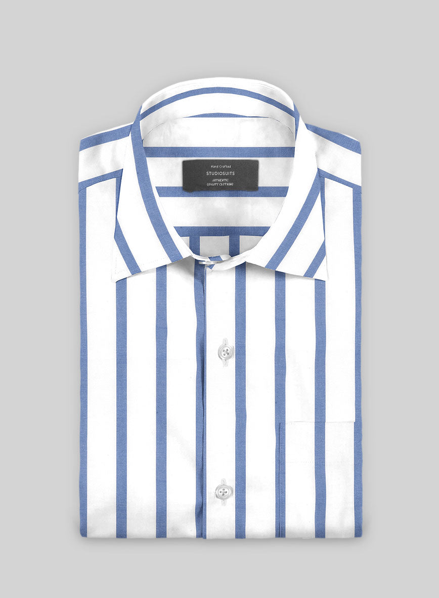 Azure Bar Stripe Cotton Lycra Shirt - StudioSuits