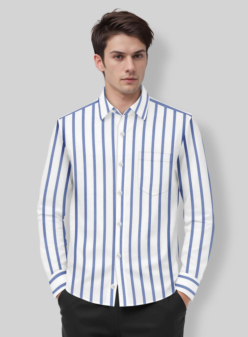 Azure Bar Stripe Cotton Lycra Shirt - StudioSuits