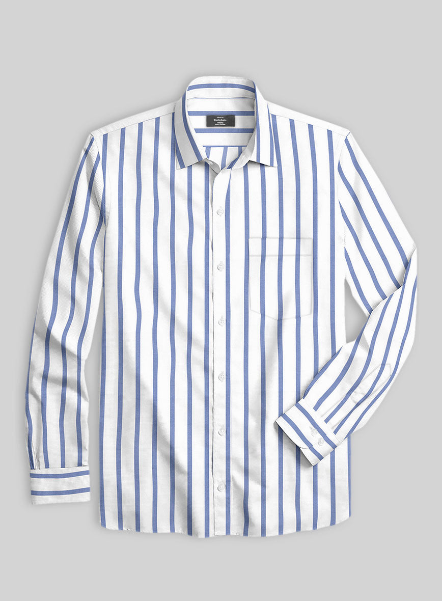 Azure Bar Stripe Cotton Lycra Shirt - StudioSuits