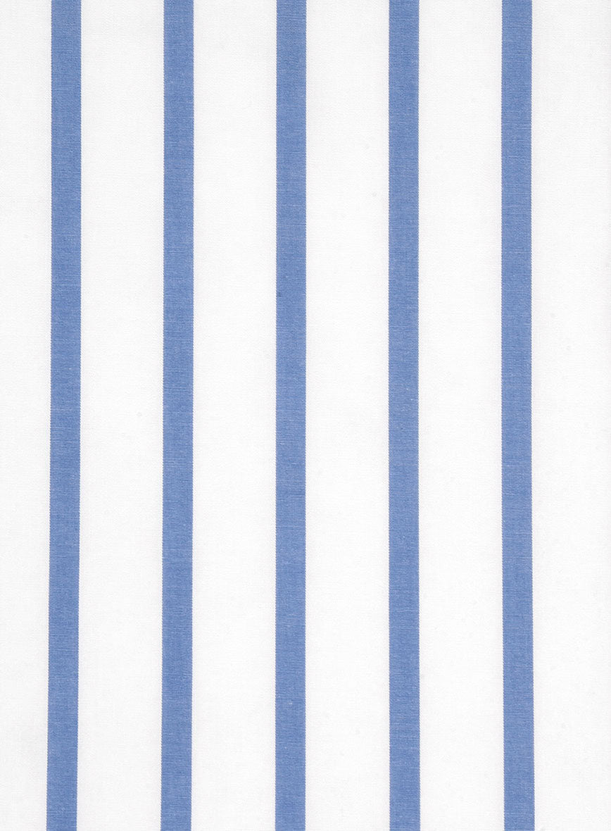 Azure Bar Stripe Cotton Lycra Shirt - StudioSuits