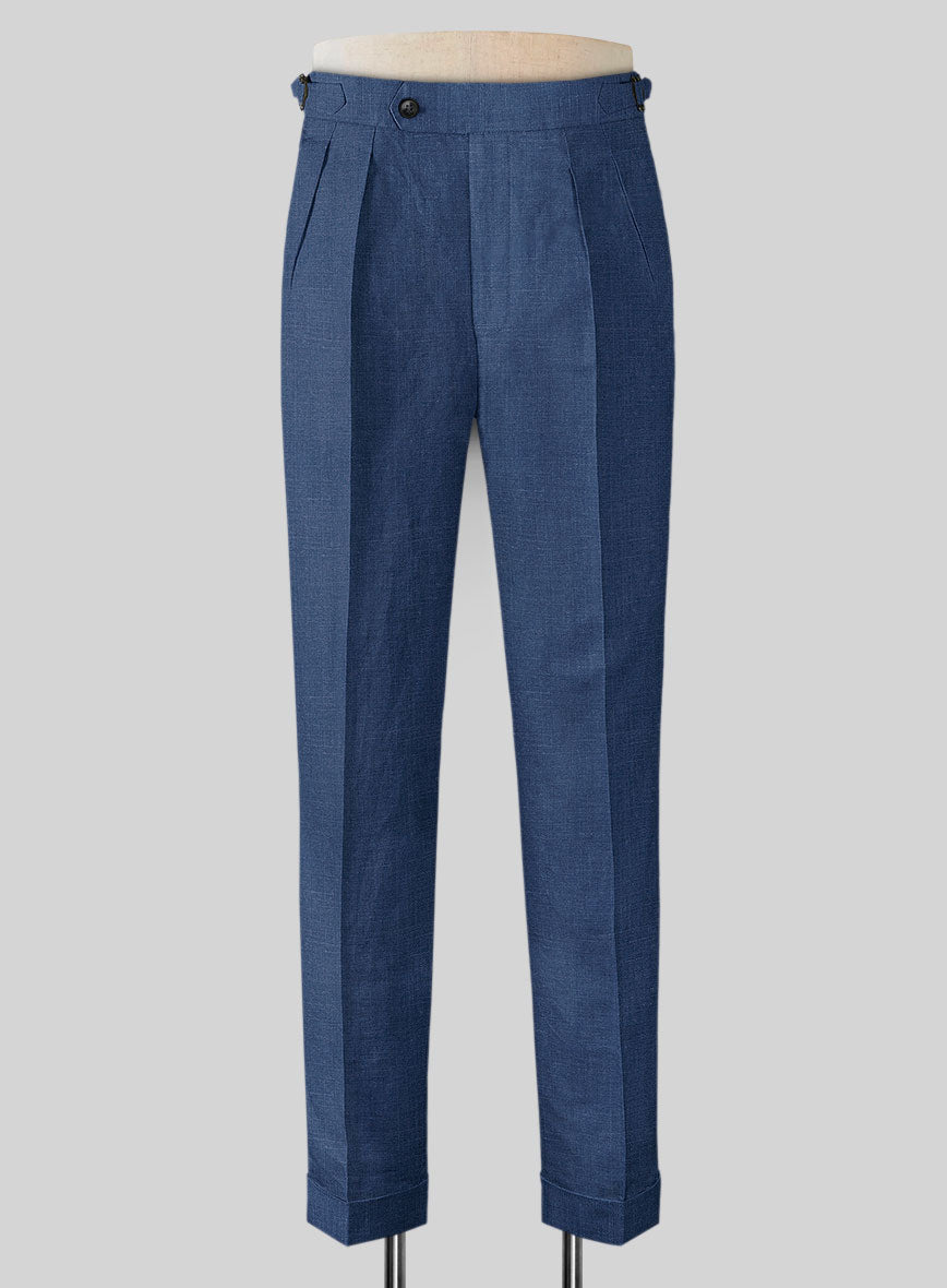 Azure Blue Linen Highland Trousers - StudioSuits