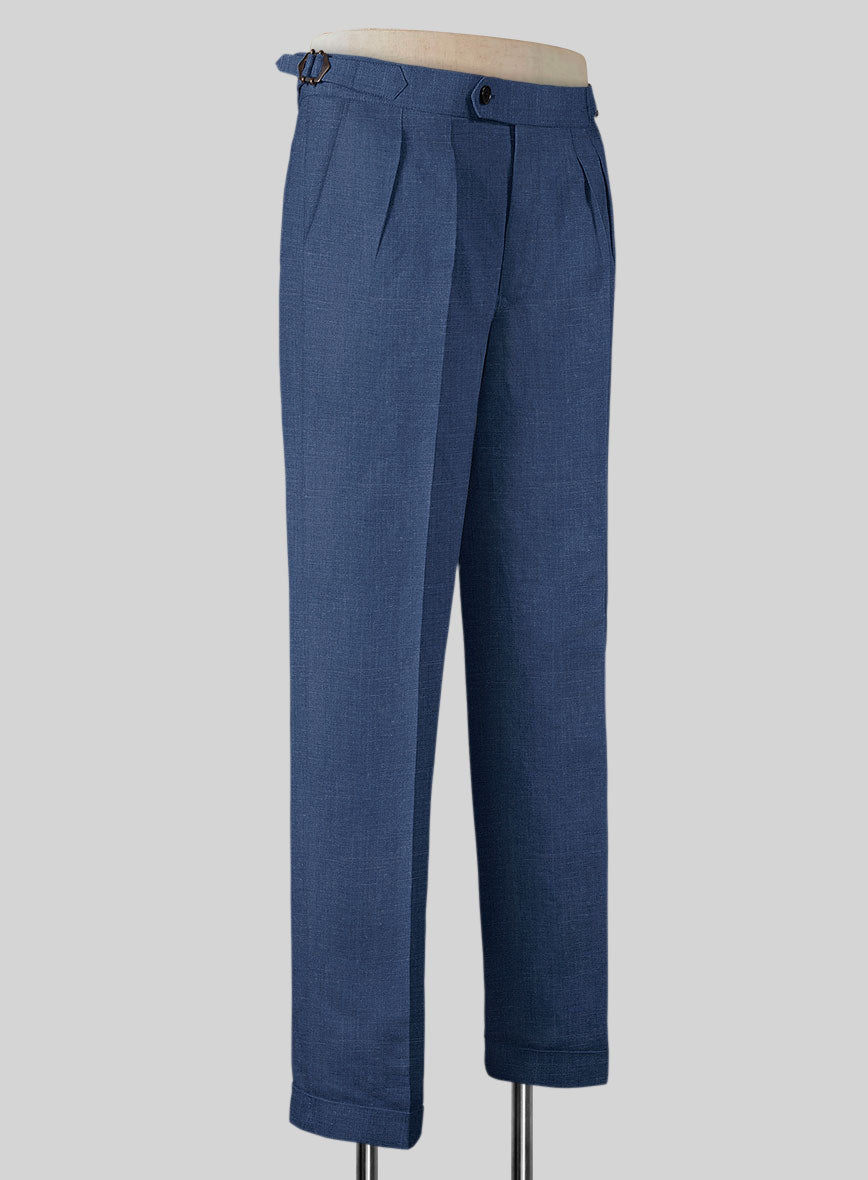 Azure Blue Linen Highland Trousers - StudioSuits