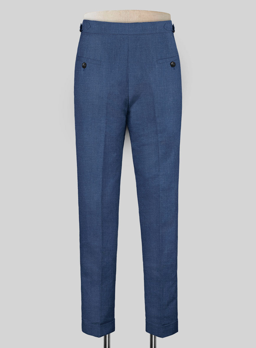 Azure Blue Linen Highland Trousers - StudioSuits