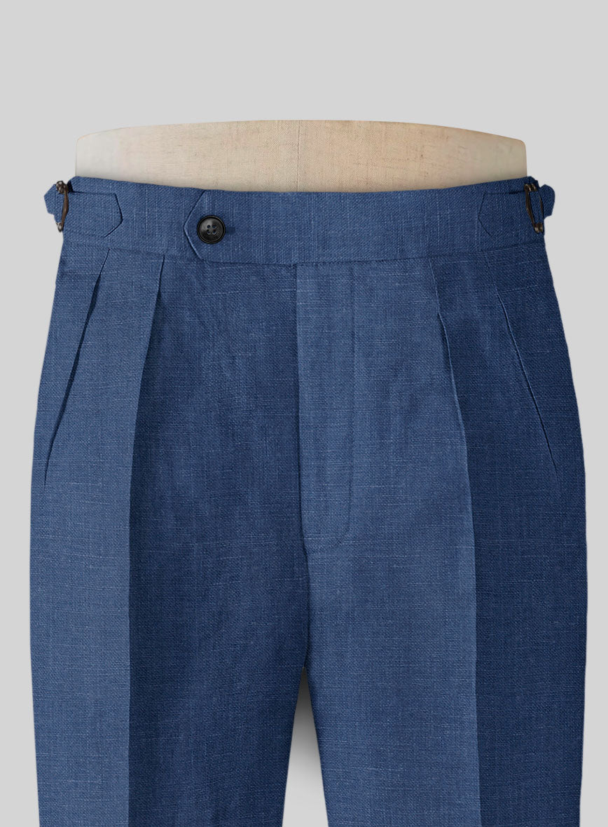 Azure Blue Linen Highland Trousers - StudioSuits