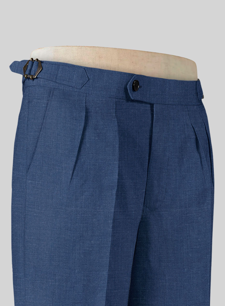 Azure Blue Linen Highland Trousers - StudioSuits