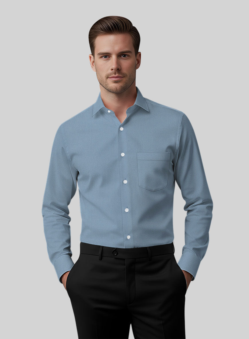 Azure Blue Stretch Poplene Shirt - StudioSuits
