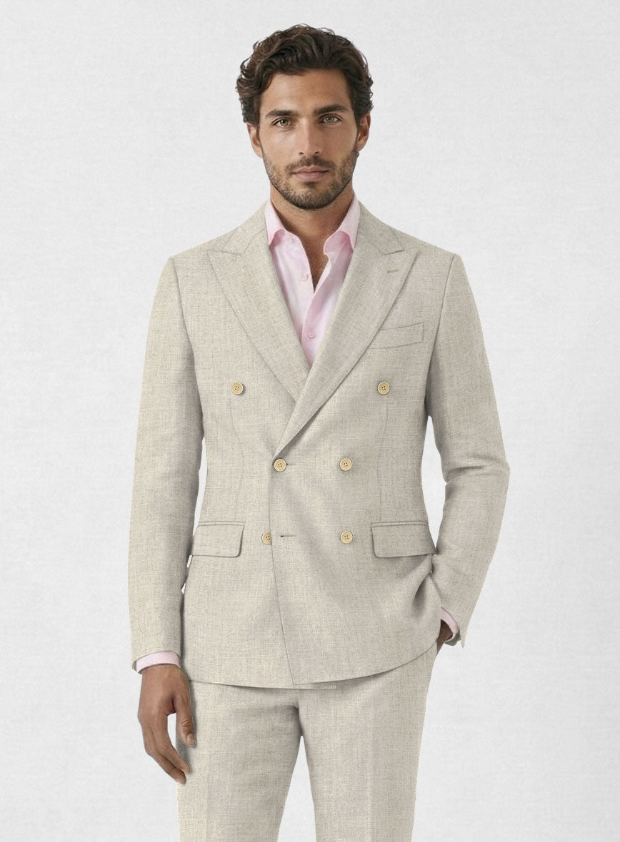 Barn Beige Linen Double Breasted Jacket - StudioSuits