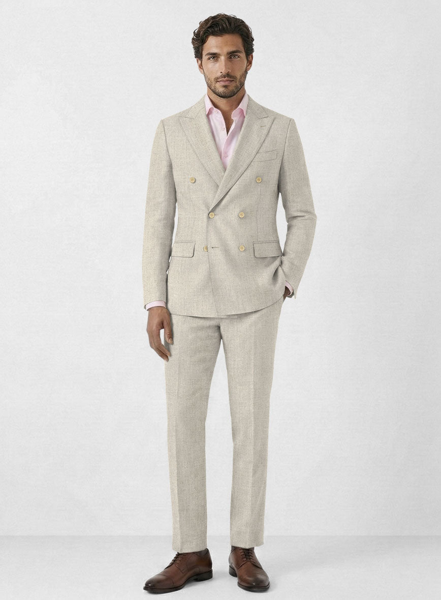 Barn Beige Linen Double Breasted Suit - StudioSuits