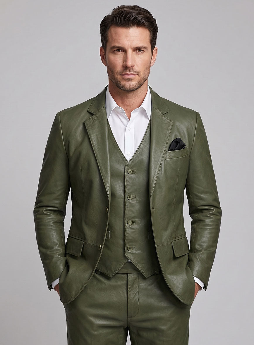 Basicallo Green Leather Suit - StudioSuits
