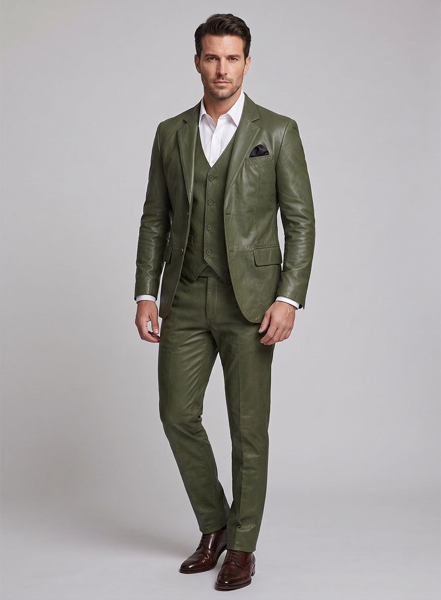 Basicallo Green Leather Suit - StudioSuits