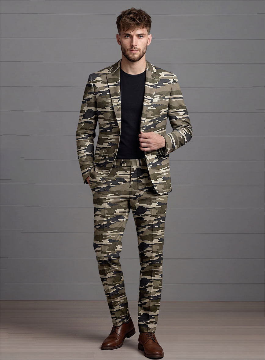 Beige Stretch Camo Suit - StudioSuits