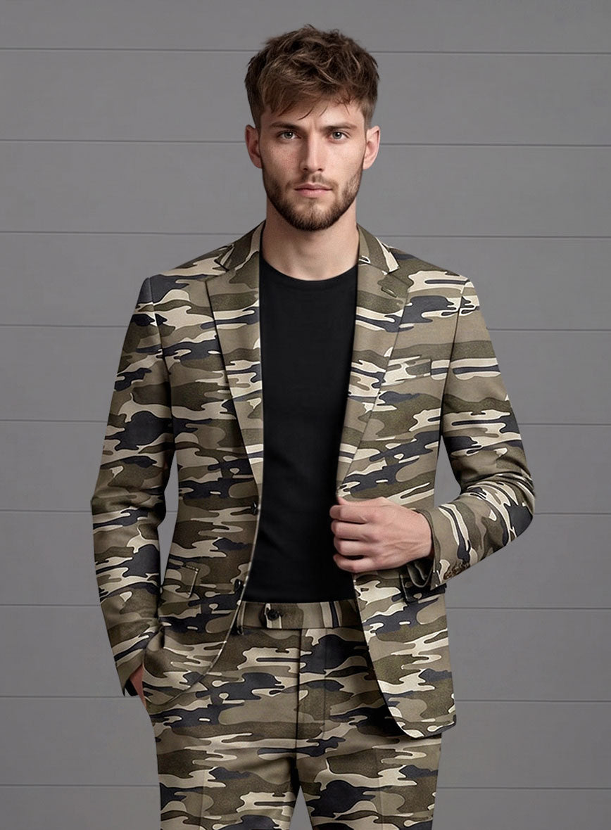 Beige Stretch Camo Suit - StudioSuits