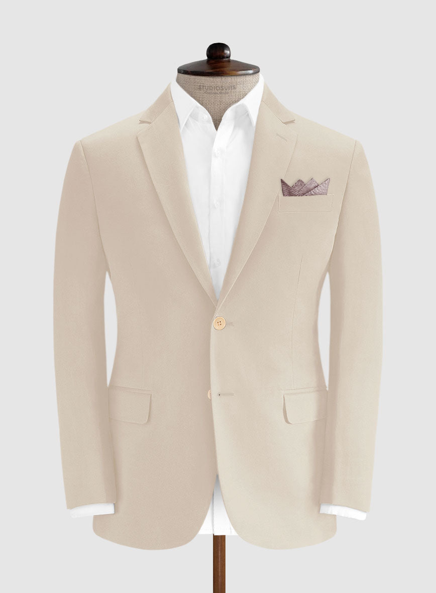 Beige Cotton Power Stretch Chino Jacket - StudioSuits