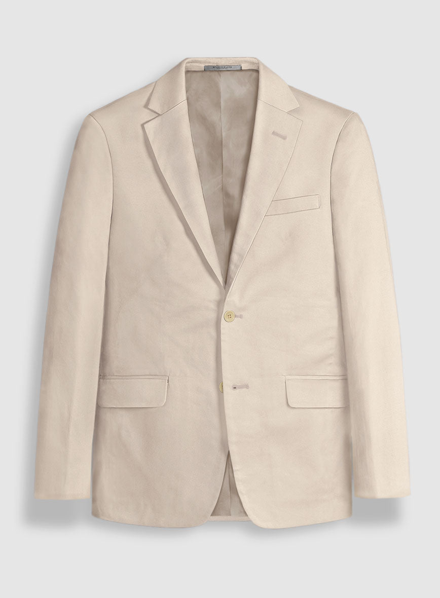 Beige Cotton Power Stretch Chino Jacket - StudioSuits