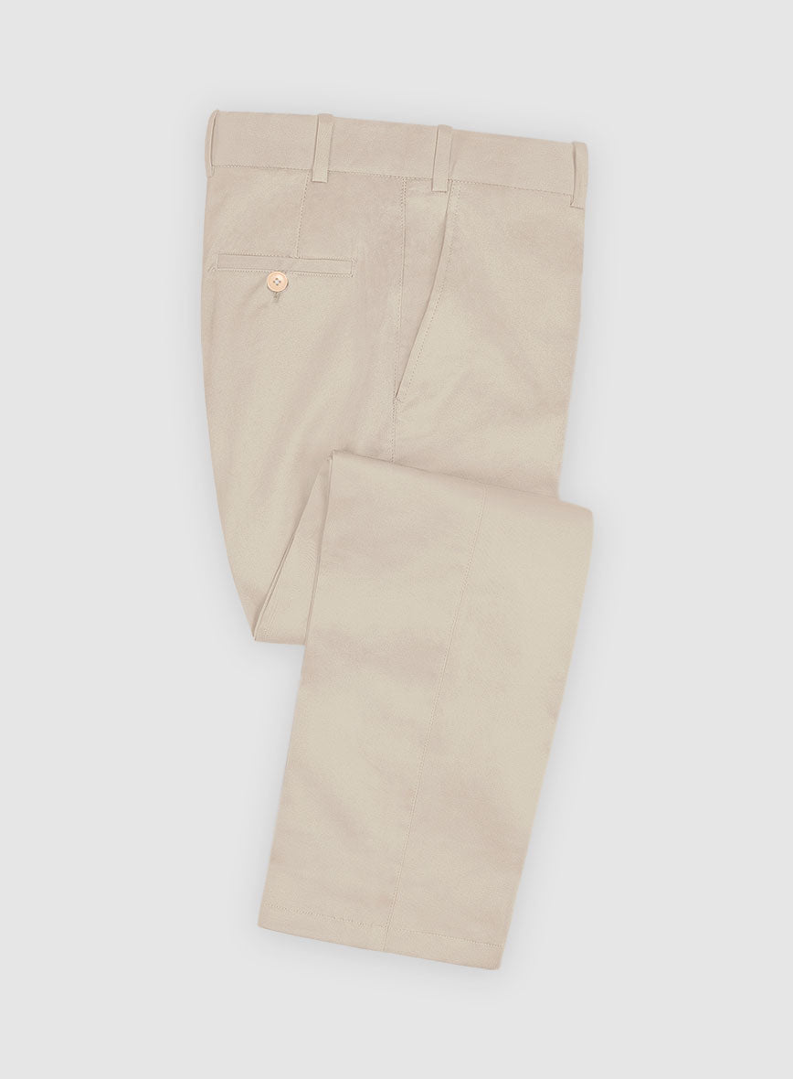 Beige Cotton Power Stretch Chino Pants - StudioSuits