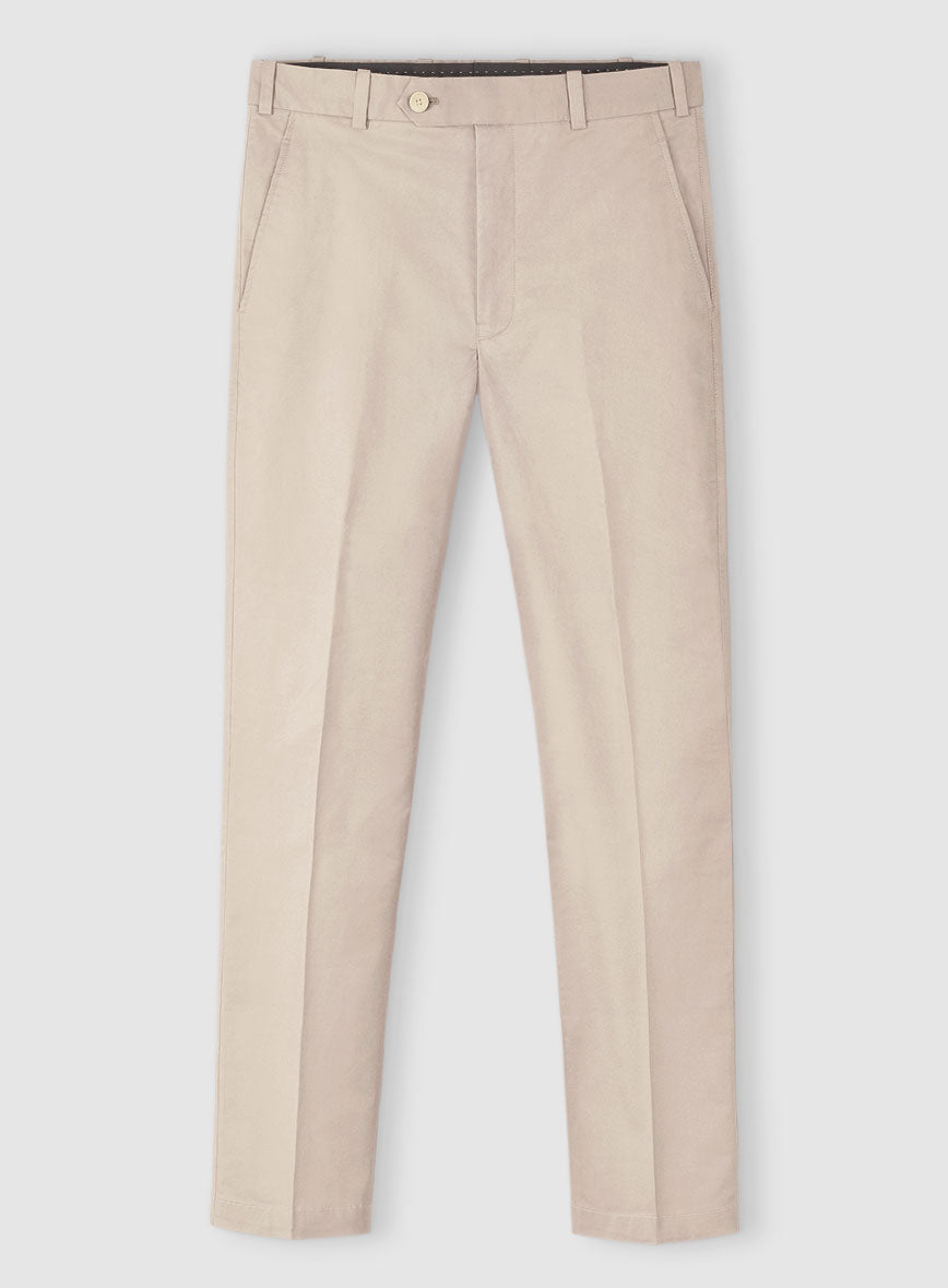 Beige Cotton Power Stretch Chino Pants - StudioSuits