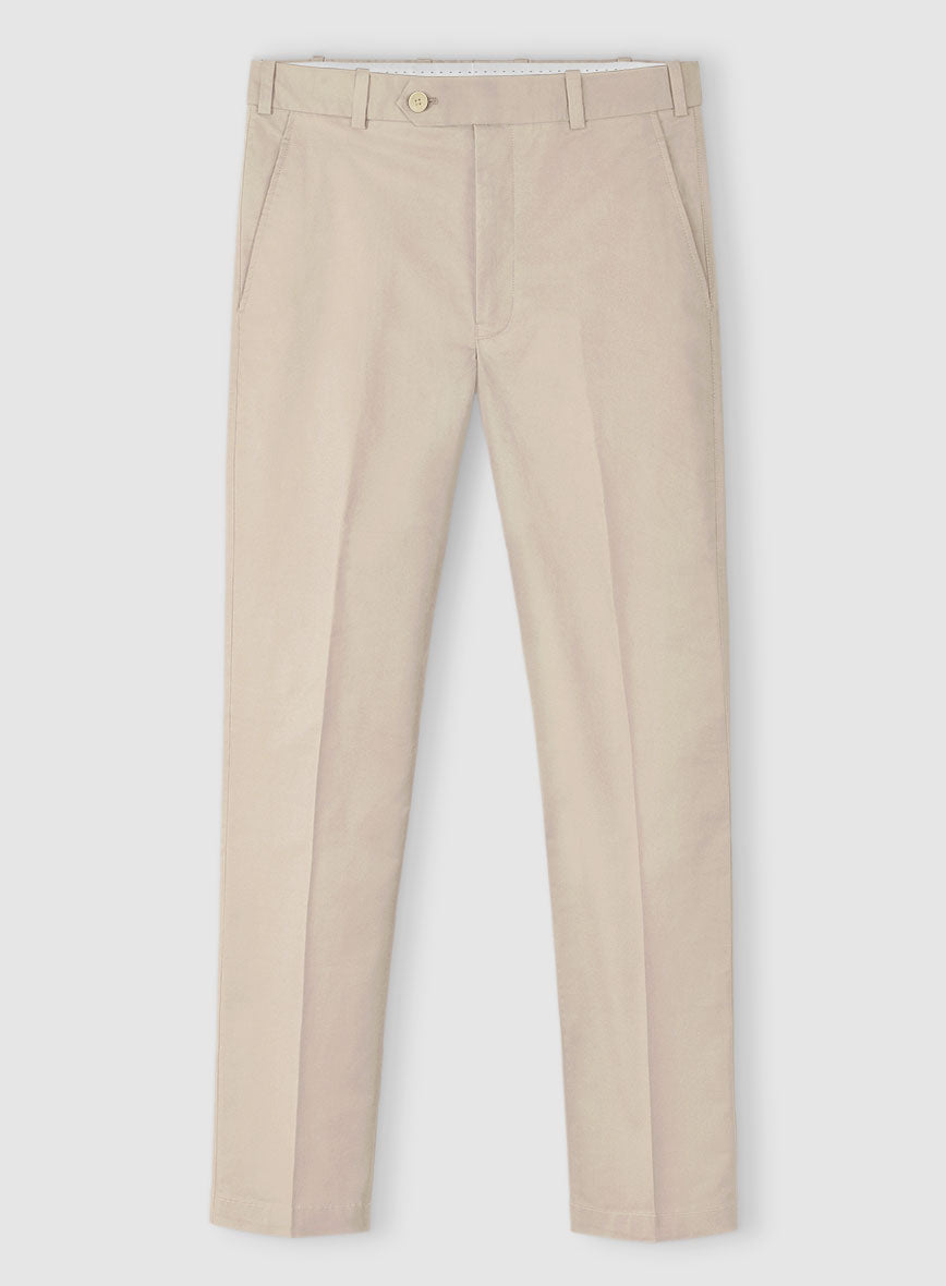 Beige Cotton Power Stretch Chino Pants - StudioSuits