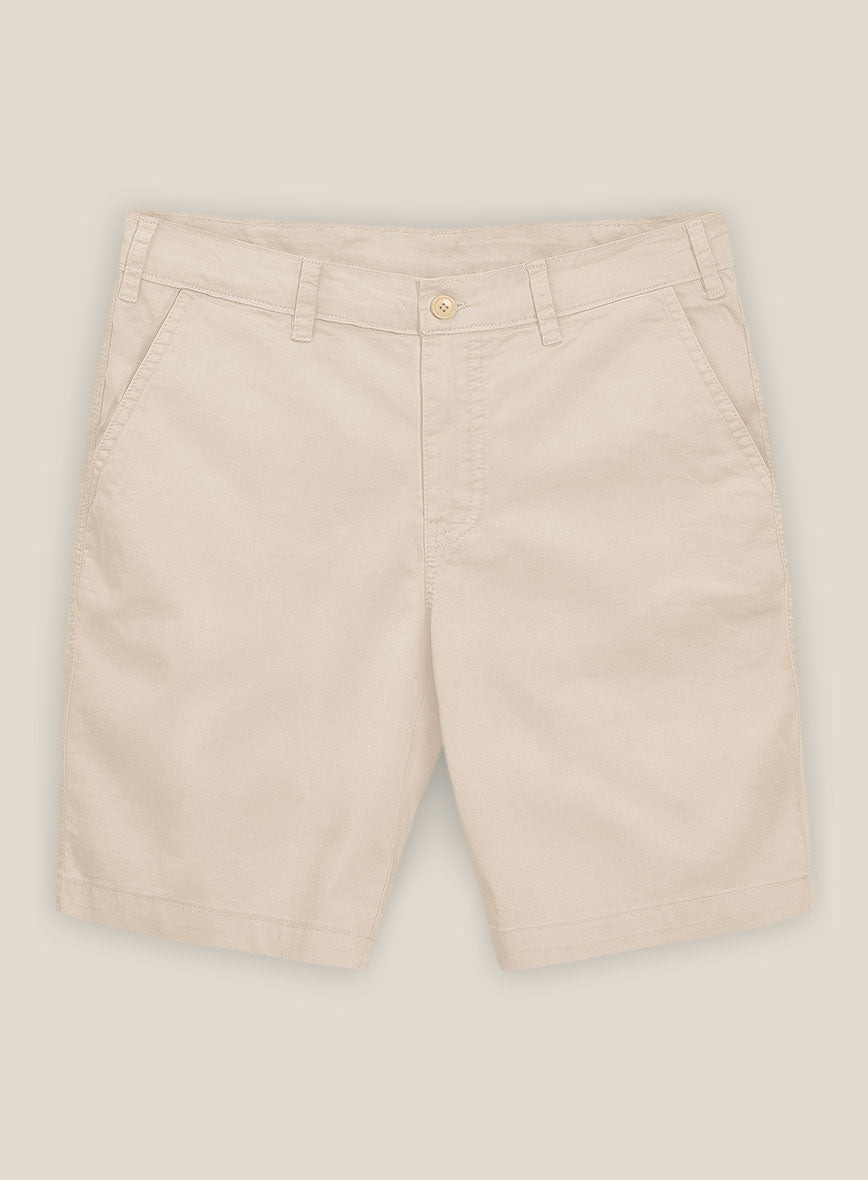Beige Cotton Power Stretch Chino Shorts - StudioSuits