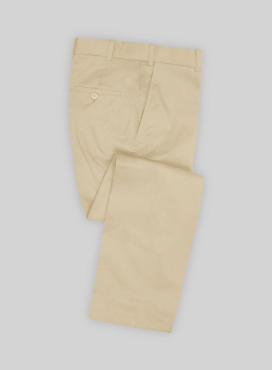 Beige Feather Cotton Canvas Stretch Pants - StudioSuits